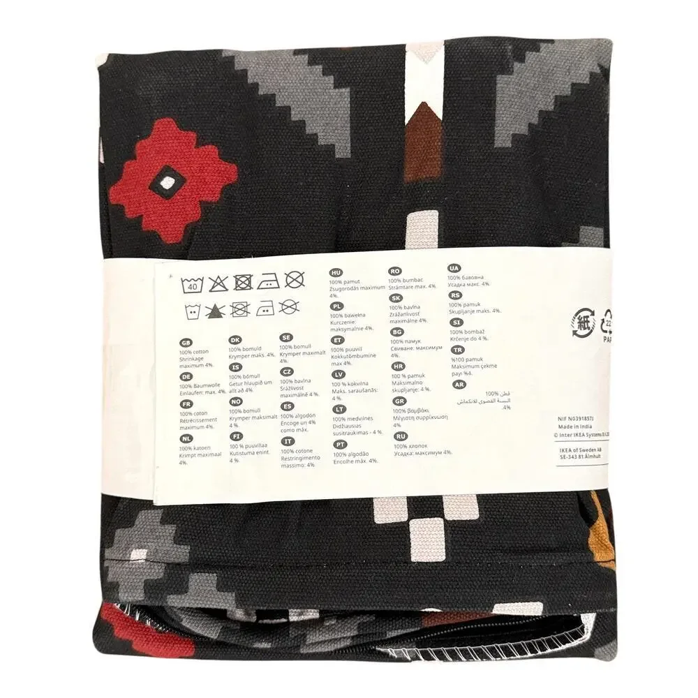 IKEA MOSSNYCKLAR Aztec Black & Gray Geometric Pattern Pillow Cover 20